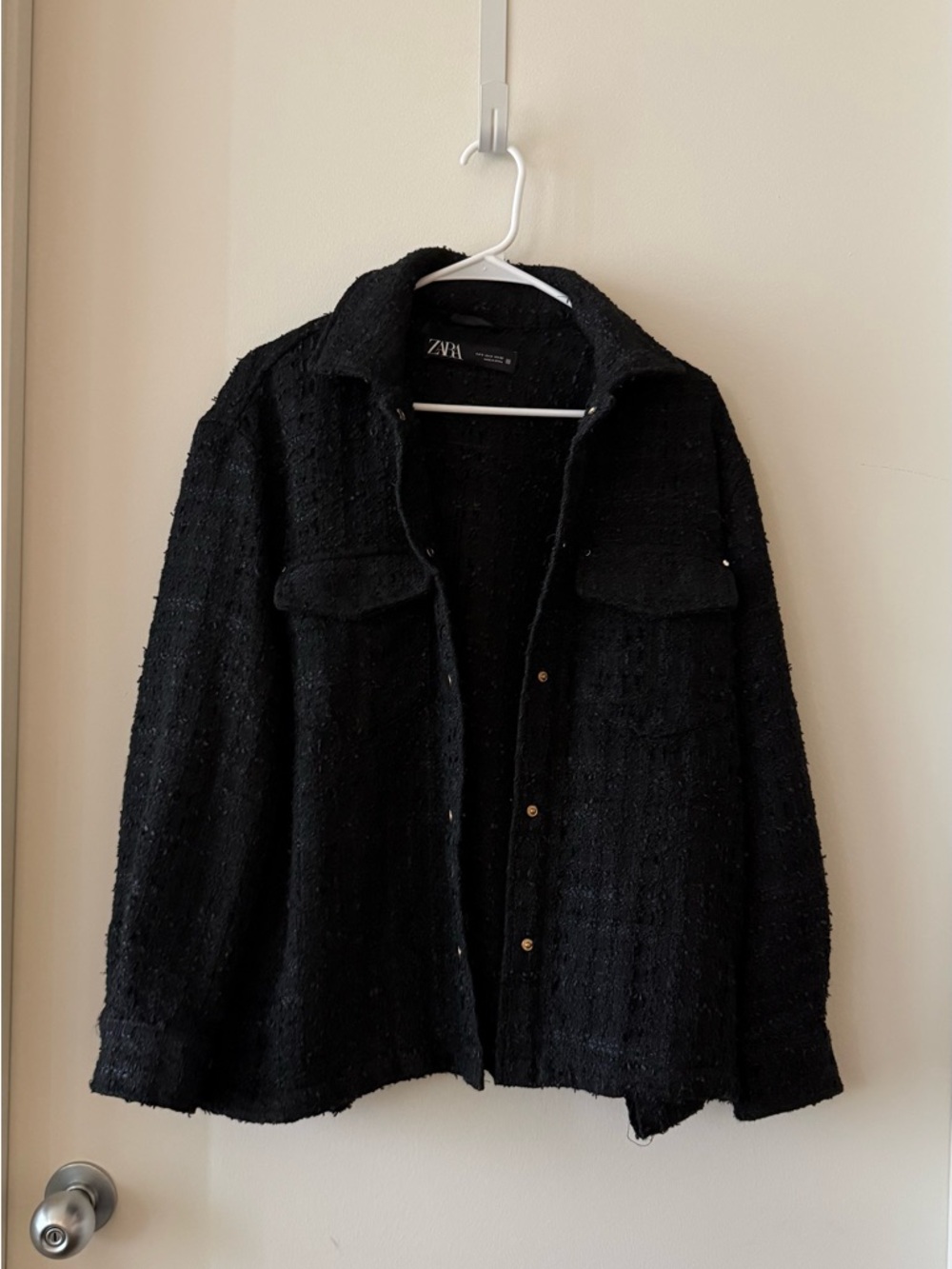 Zara Black Textured Button-Front Overshirt